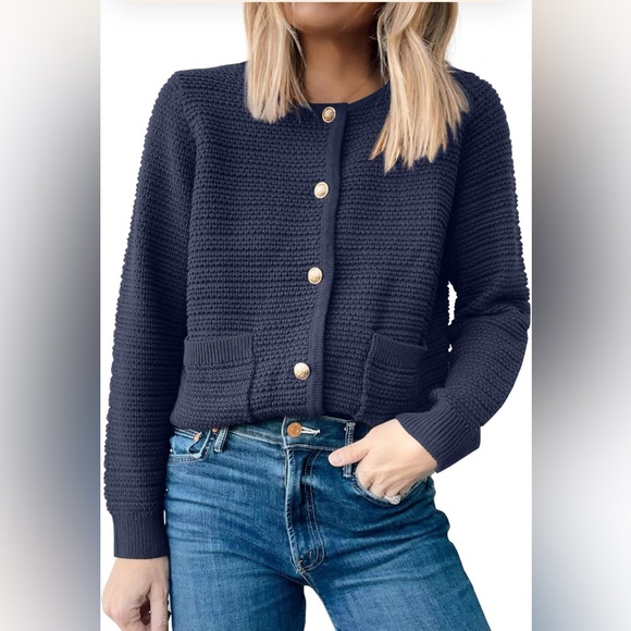 Black Button-Up Women's Sweater - Picture 4 of 6